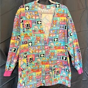 Colorful Cartoon Print Scrub Jacket